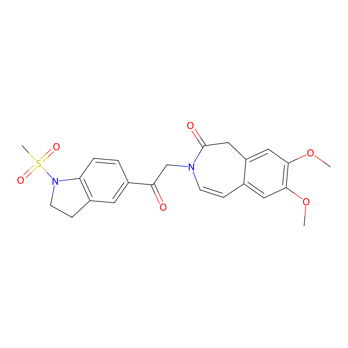 7,8-dimethoxy-3-{2-[1-(methylsulfonyl)-2,3-dihydro-1H-indol-5-yl]-2-oxoethyl}-1,3-dihydro-2H-3-benzazepin-2-one molecular structure, CAS 1435988-51-4