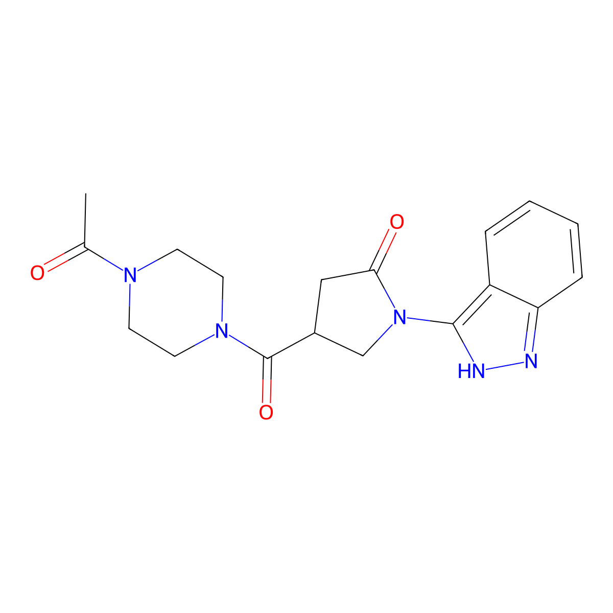 4-[(4-acetylpiperazino)carbonyl]-1-(1H-indazol-3-yl)-2-pyrrolidinone molecular structure, CAS 1435988-69-4