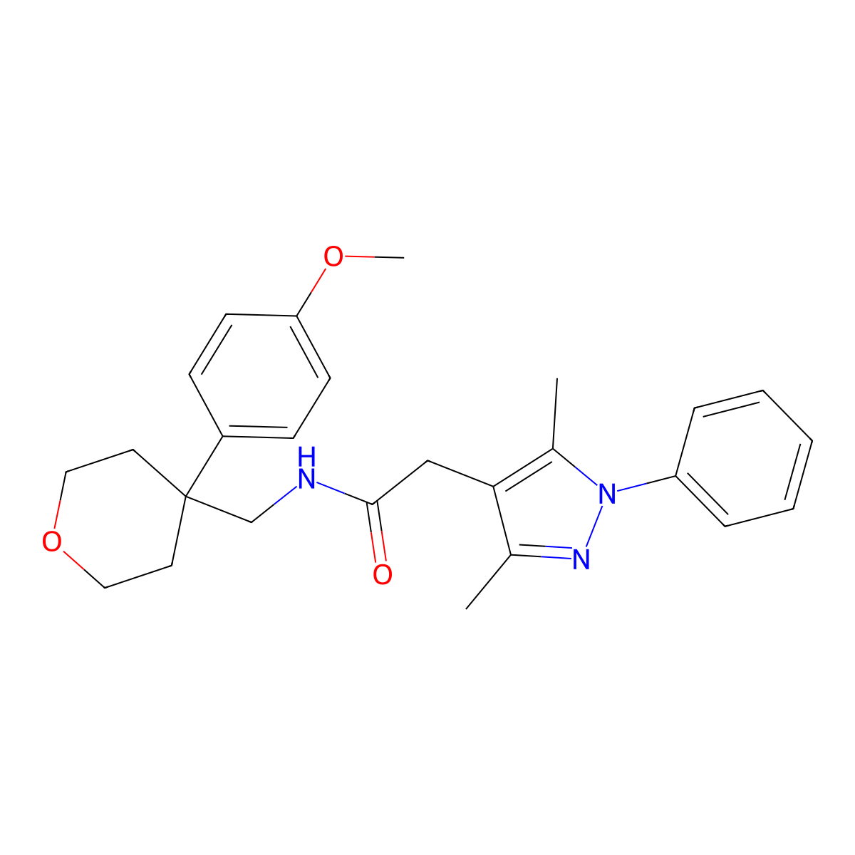 2-(3,5-dimethyl-1-phenyl-1H-pyrazol-4-yl)-N-{[4-(4-methoxyphenyl)tetrahydro-2H-pyran-4-yl]methyl}acetamide molecular structure, CAS 1435989-03-9