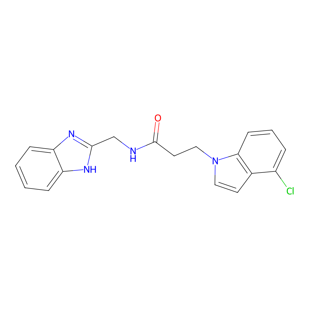 N-(1H-benzimidazol-2-ylmethyl)-3-(4-chloro-1H-indol-1-yl)propanamide molecular structure, CAS 1435989-26-6