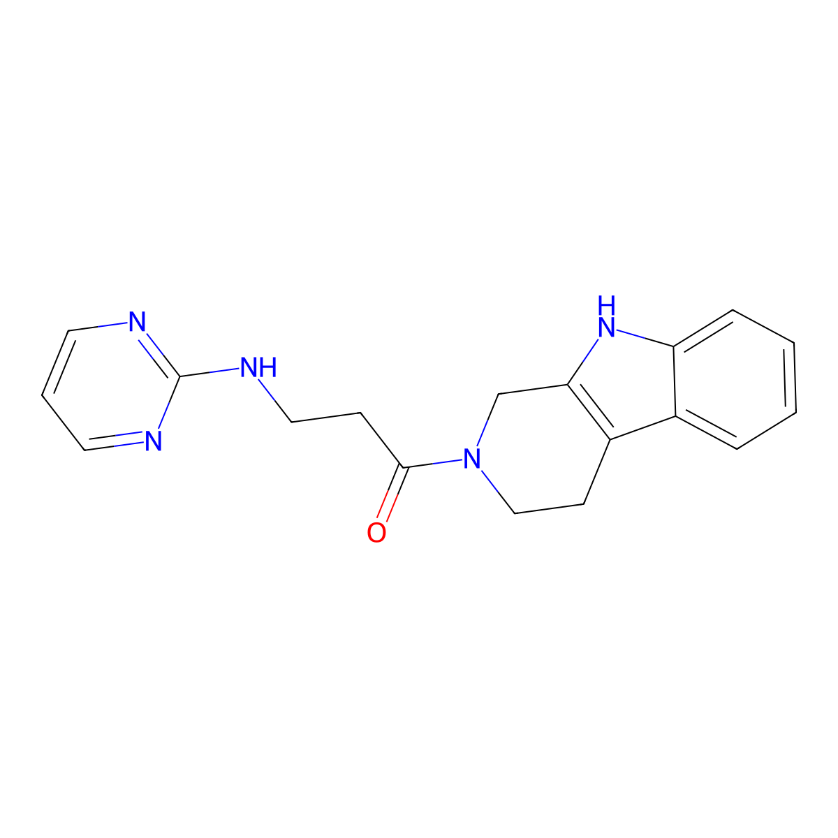 3-(2-pyrimidinylamino)-1-(1,3,4,9-tetrahydro-2H-beta-carbolin-2-yl)-1-propanone molecular structure, CAS 1435989-67-5