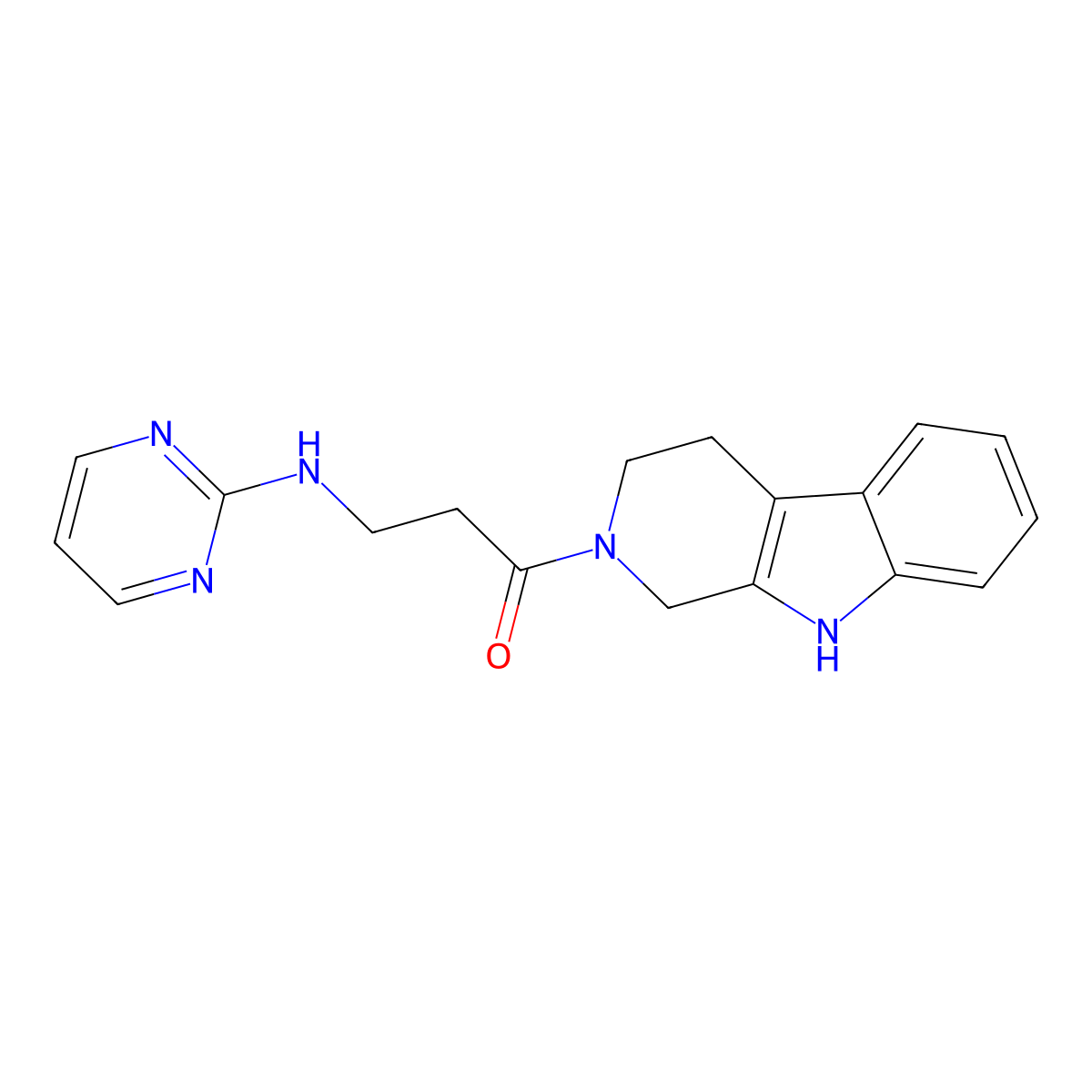 3-(2-pyrimidinylamino)-1-(1,3,4,9-tetrahydro-2H-beta-carbolin-2-yl)-1-propanone molecular structure, CAS 1435989-67-5