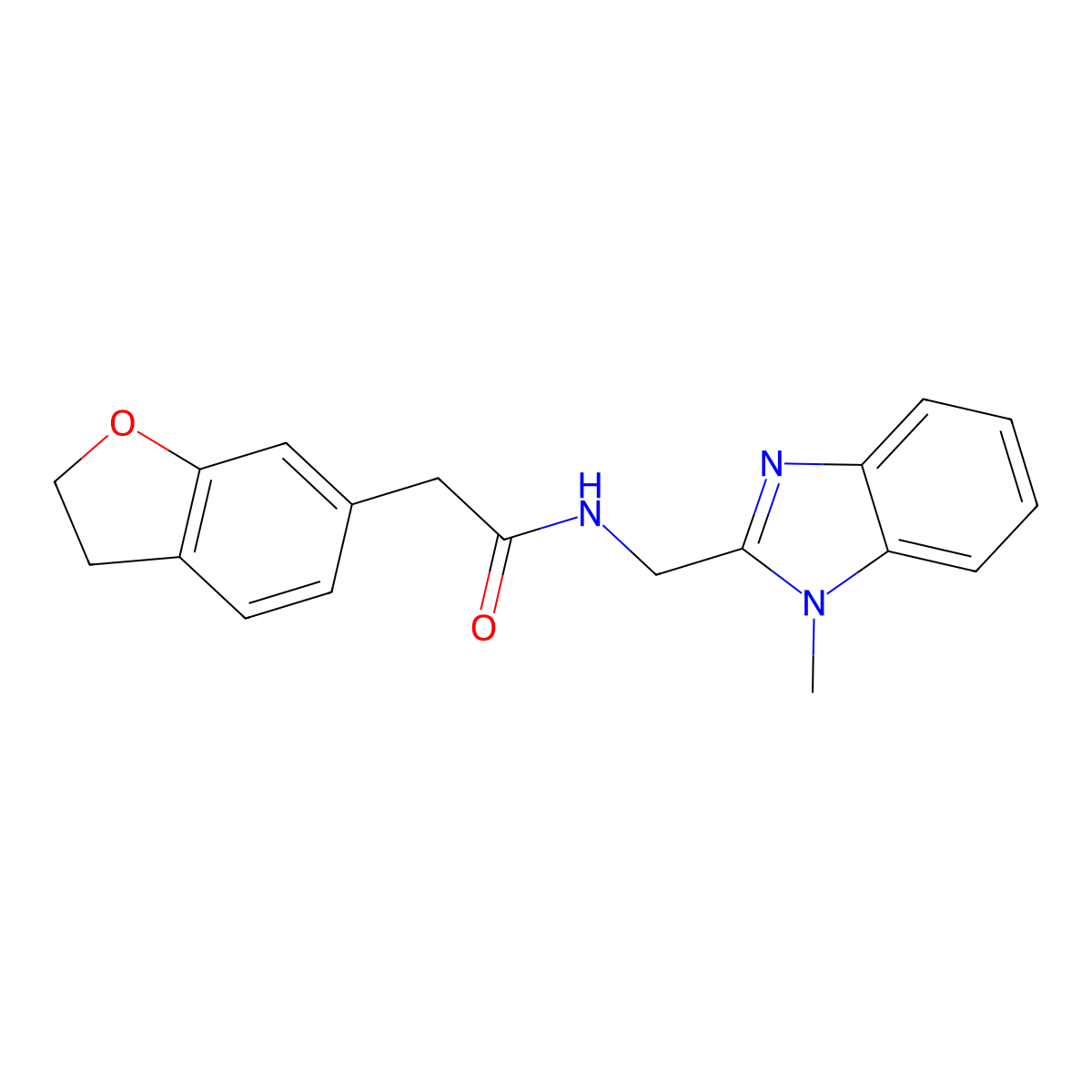 2-(2,3-dihydro-1-benzofuran-6-yl)-N-[(1-methyl-1H-1,3-benzimidazol-2-yl)methyl]acetamide molecular structure, CAS 1435989-75-5