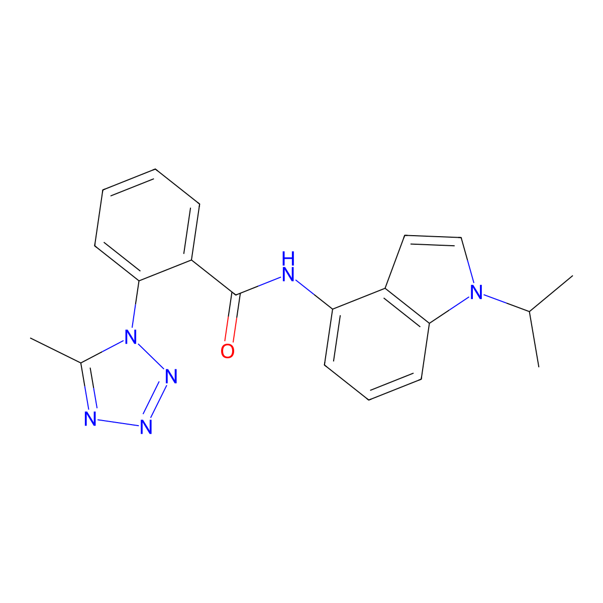2-(5-methyl-1H-tetrazol-1-yl)-N-[1-(propan-2-yl)-1H-indol-4-yl]benzamide molecular structure, CAS 1435989-90-4