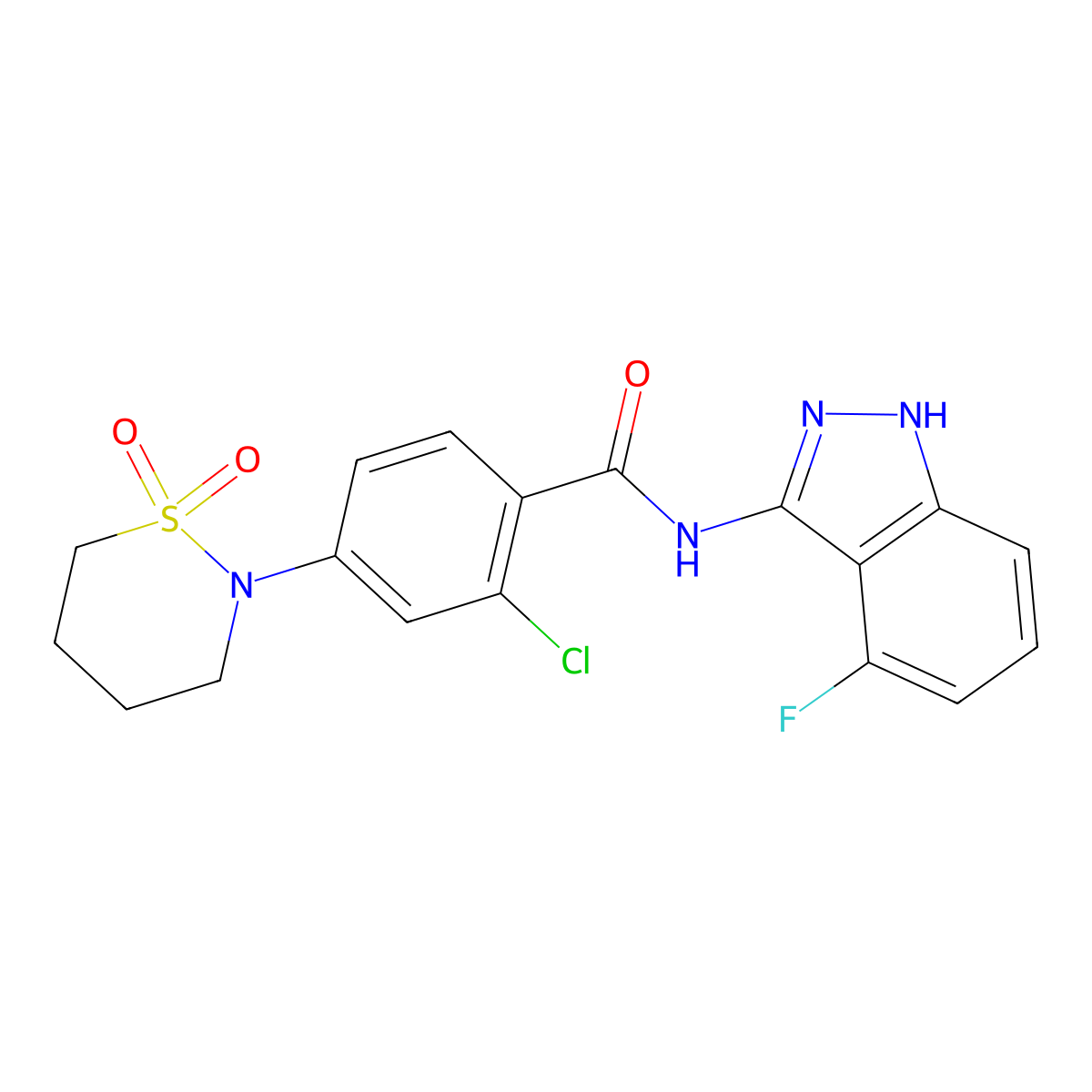 2-chloro-4-(1,1-dioxido-1,2-thiazinan-2-yl)-N-(4-fluoro-2H-indazol-3-yl)benzamide molecular structure, CAS 1435990-15-0