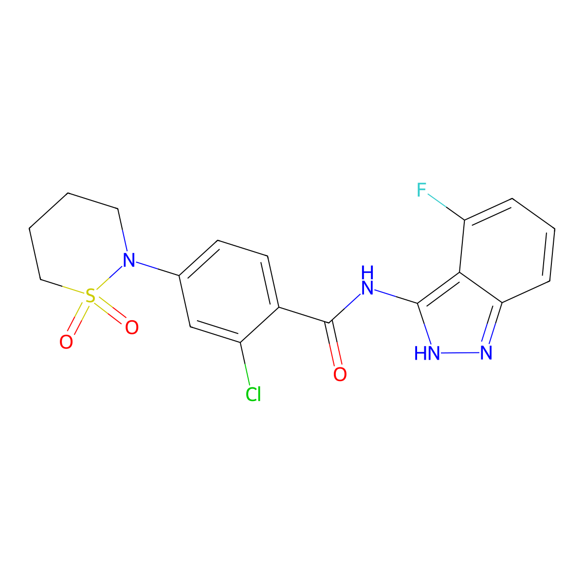 2-chloro-4-(1,1-dioxido-1,2-thiazinan-2-yl)-N-(4-fluoro-2H-indazol-3-yl)benzamide molecular structure, CAS 1435990-15-0