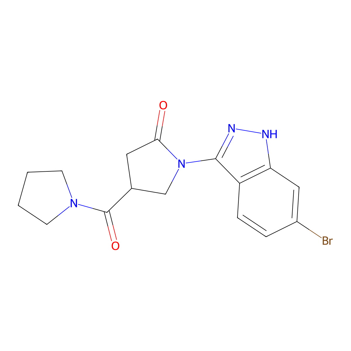 1-(6-bromo-1H-indazol-3-yl)-4-(1-pyrrolidinylcarbonyl)-2-pyrrolidinone molecular structure, CAS 1435990-33-2