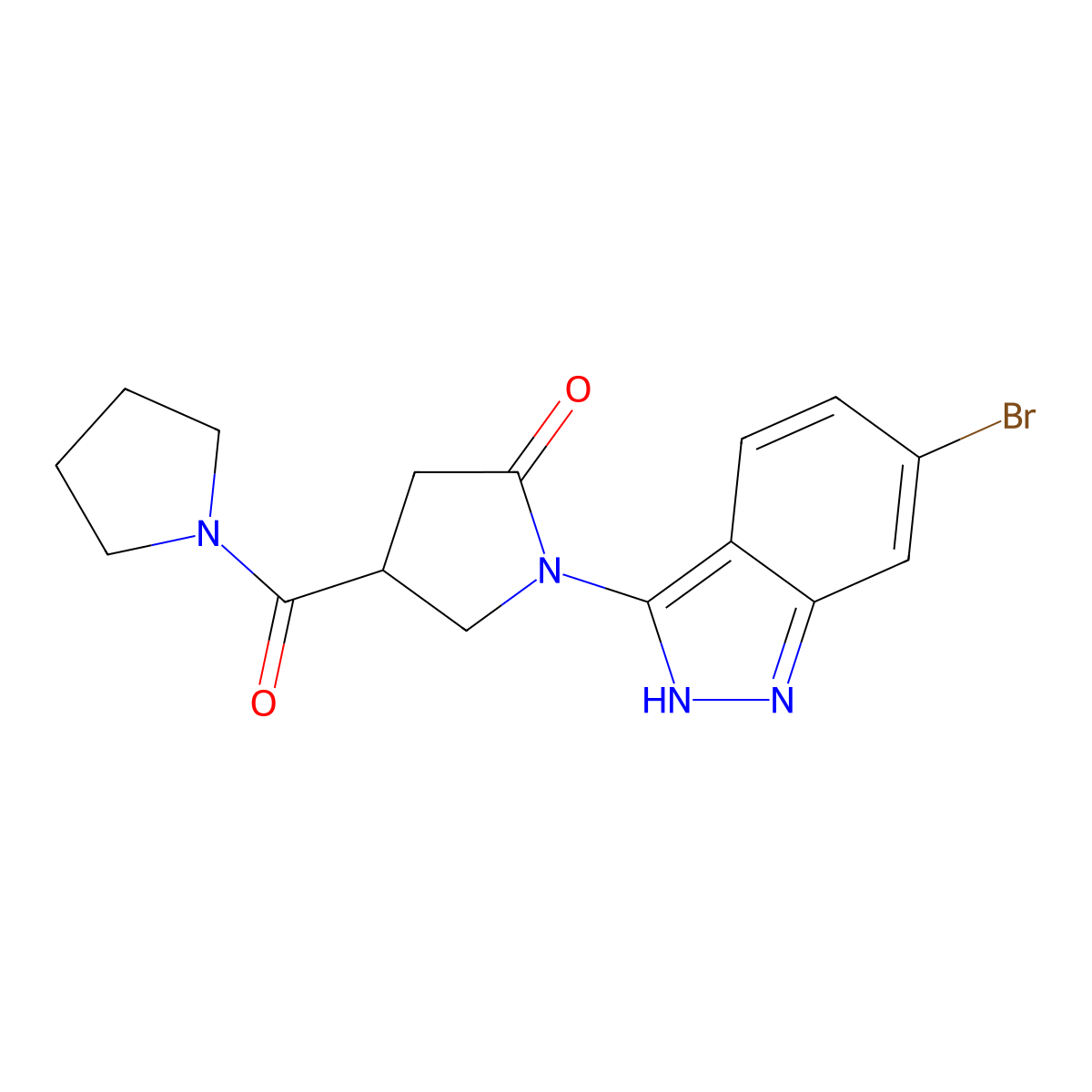 1-(6-bromo-1H-indazol-3-yl)-4-(1-pyrrolidinylcarbonyl)-2-pyrrolidinone molecular structure, CAS 1435990-33-2