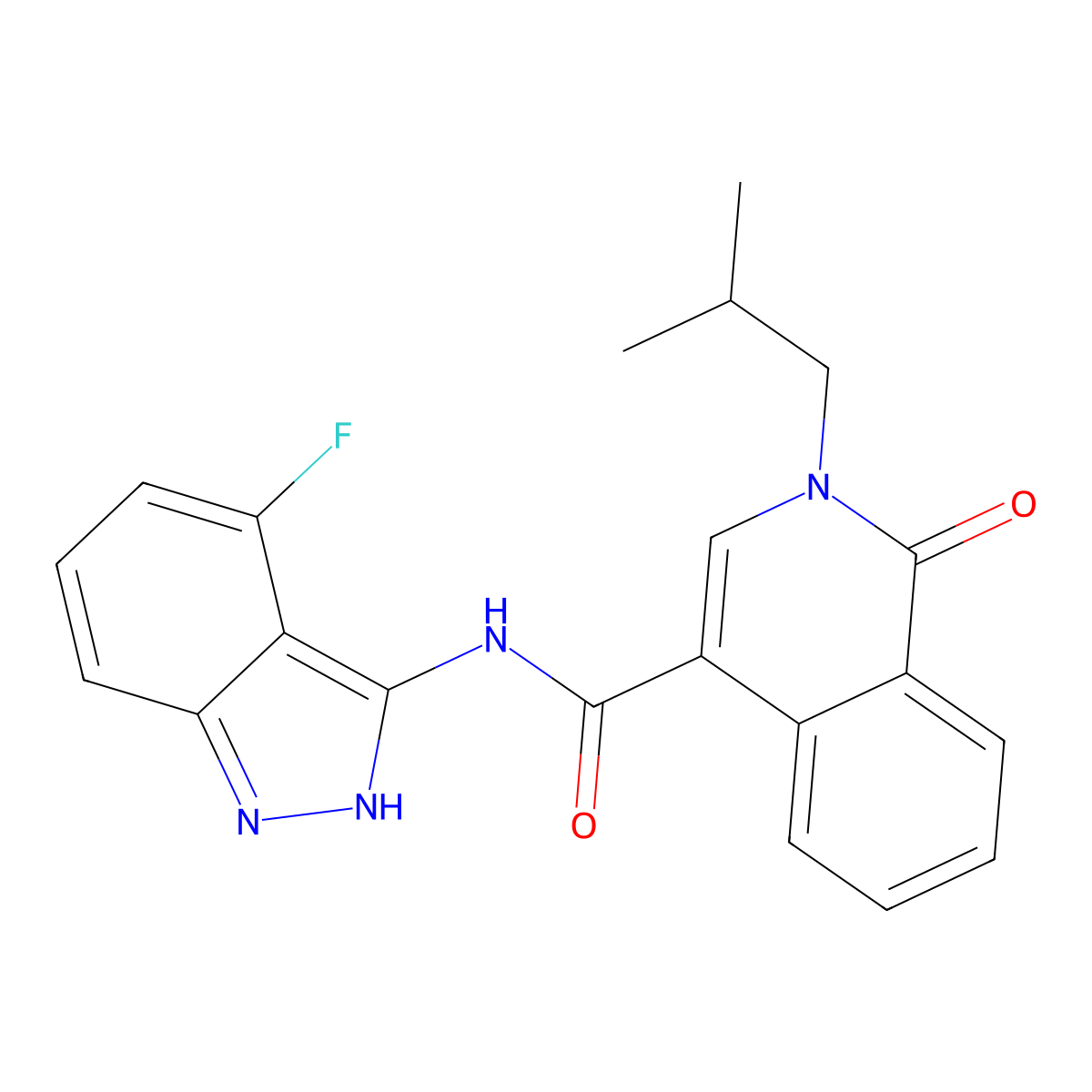 N-(4-fluoro-2H-indazol-3-yl)-2-(2-methylpropyl)-1-oxo-1,2-dihydroisoquinoline-4-carboxamide molecular structure, CAS 1435990-35-4