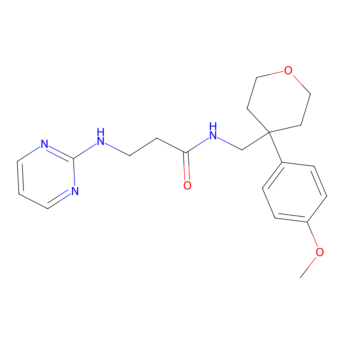 N-{[4-(4-methoxyphenyl)tetrahydro-2H-pyran-4-yl]methyl}-N~3~-pyrimidin-2-yl-beta-alaninamide molecular structure, CAS 1435990-36-5