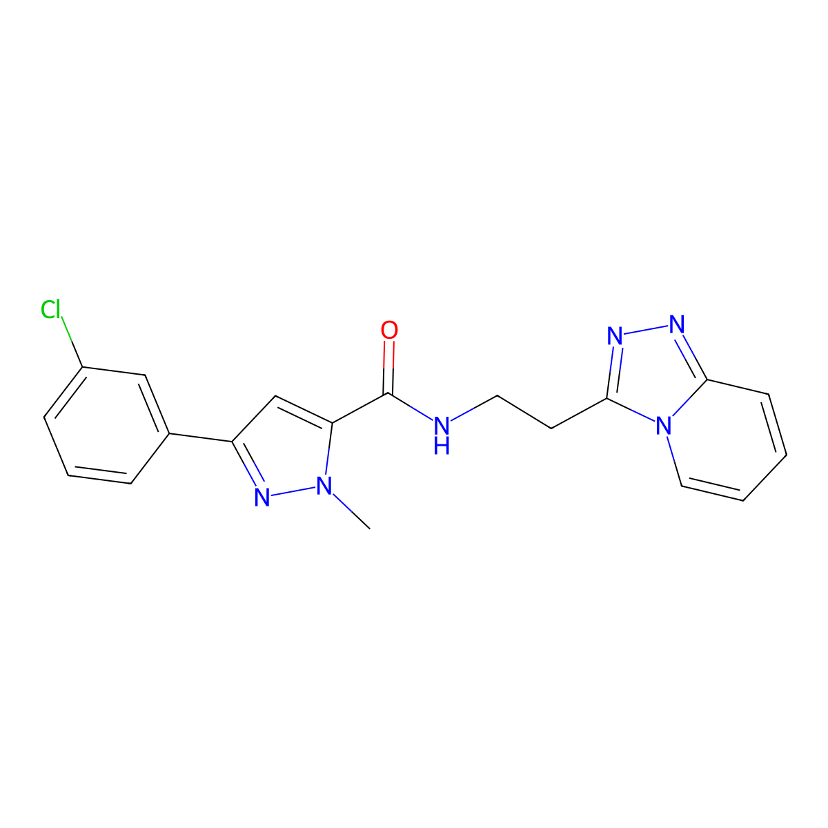 3-(3-chlorophenyl)-1-methyl-N-[2-([1,2,4]triazolo[4,3-a]pyridin-3-yl)ethyl]-1H-pyrazole-5-carboxamide molecular structure, CAS 1435990-39-8
