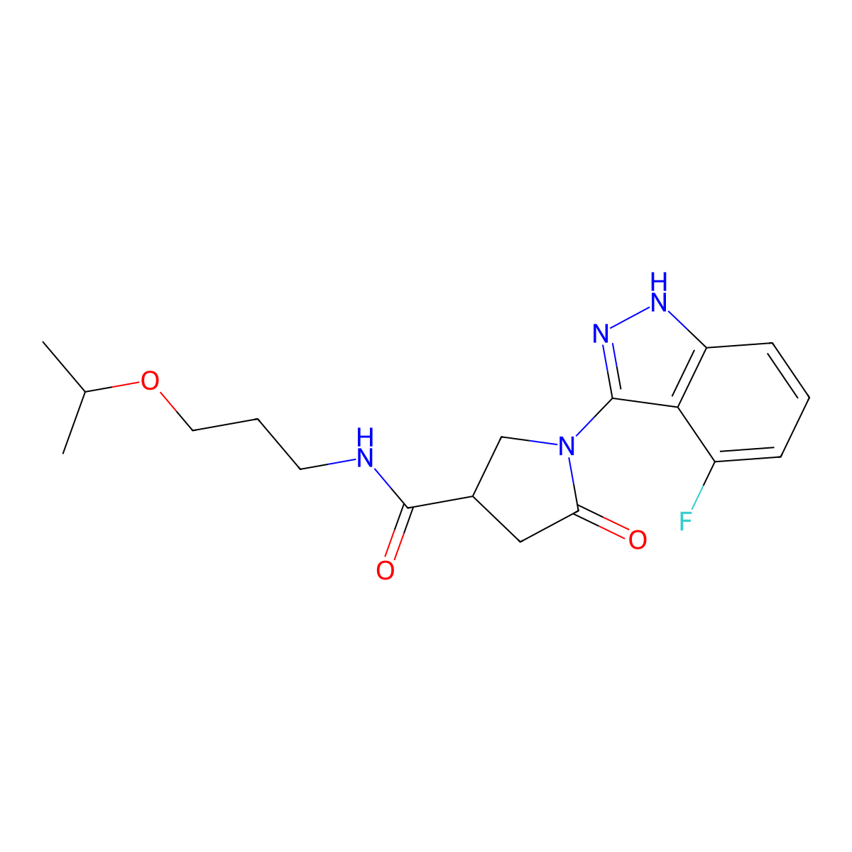 1-(4-fluoro-1H-indazol-3-yl)-N-(3-isopropoxypropyl)-5-oxo-3-pyrrolidinecarboxamide molecular structure, CAS 1435990-74-1