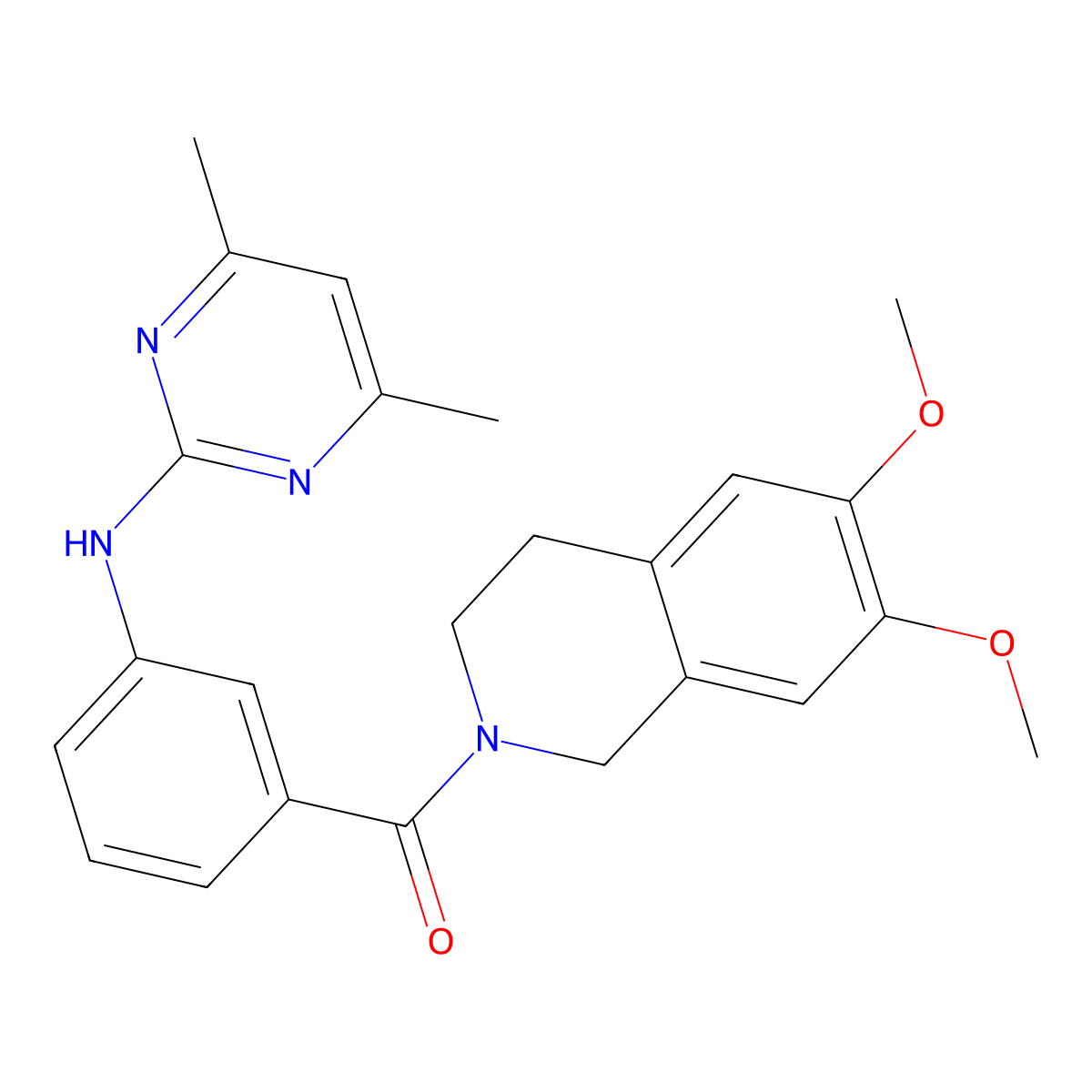 (6,7-dimethoxy-3,4-dihydroisoquinolin-2(1H)-yl)(3-((4,6-dimethylpyrimidin-2-yl)amino)phenyl)methanone molecular structure, CAS 1435990-89-8