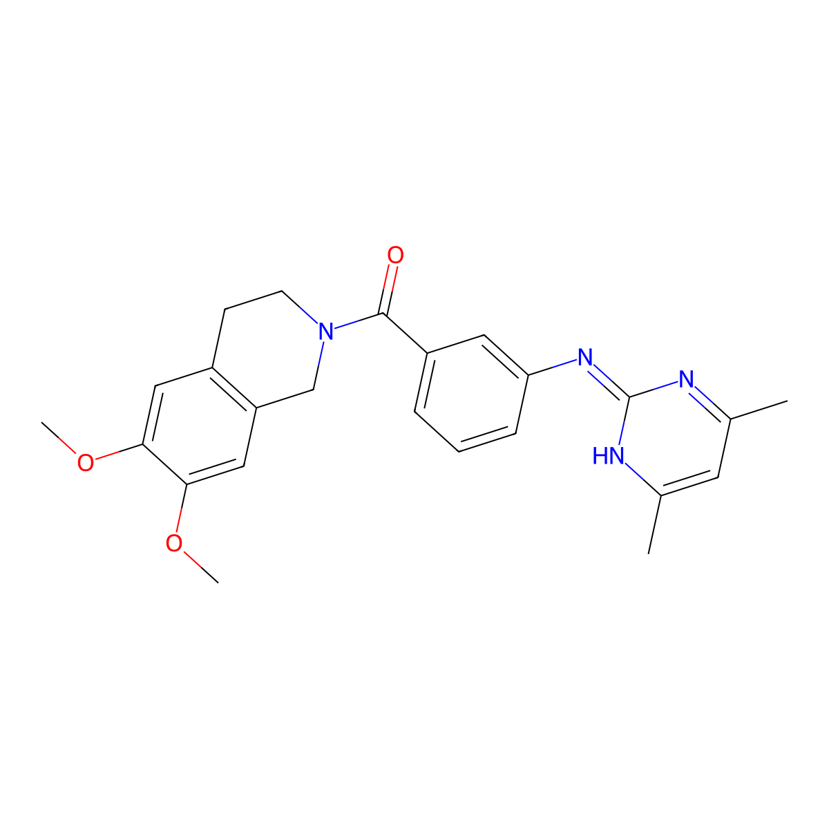 (6,7-dimethoxy-3,4-dihydroisoquinolin-2(1H)-yl)(3-((4,6-dimethylpyrimidin-2-yl)amino)phenyl)methanone molecular structure, CAS 1435990-89-8