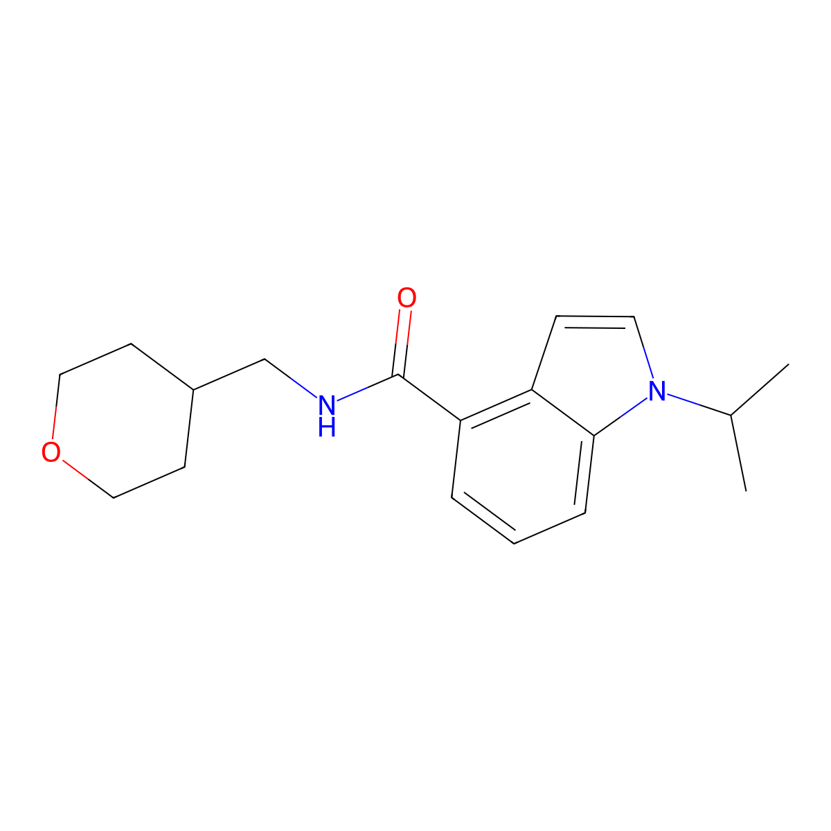 1-(propan-2-yl)-N-(tetrahydro-2H-pyran-4-ylmethyl)-1H-indole-4-carboxamide molecular structure, CAS 1435990-99-0