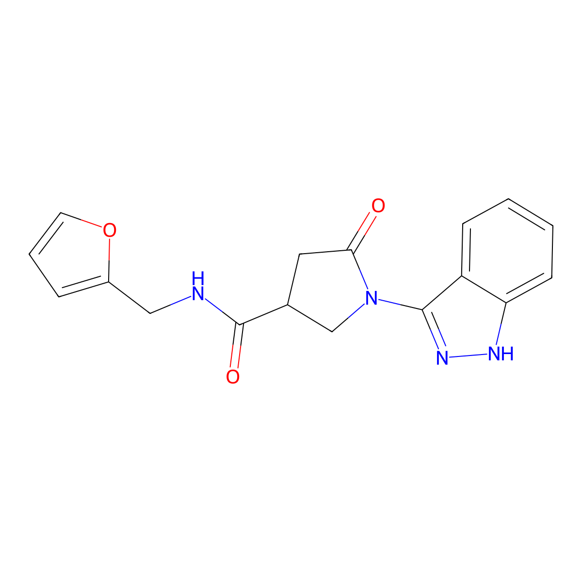 N-(2-furylmethyl)-1-(1H-indazol-3-yl)-5-oxo-3-pyrrolidinecarboxamide molecular structure, CAS 1435991-14-2