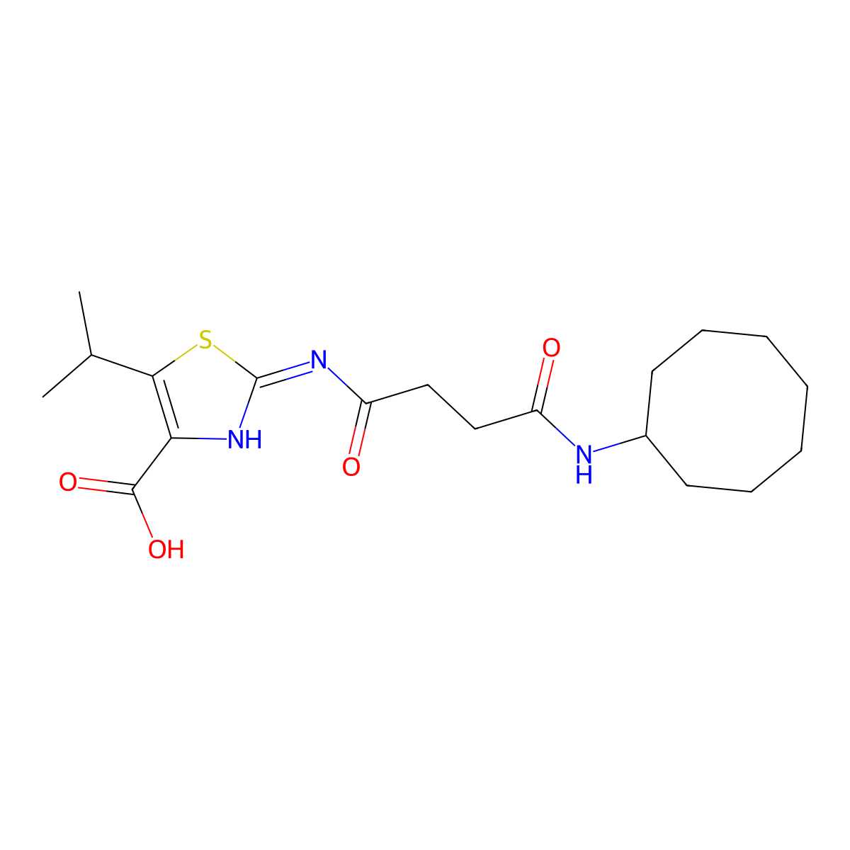 2-{[4-(Cyclooctylamino)-4-oxobutanoyl]amino}-5-(propan-2-yl)-1,3-thiazole-4-carboxylic acid molecular structure, CAS 1435991-16-4