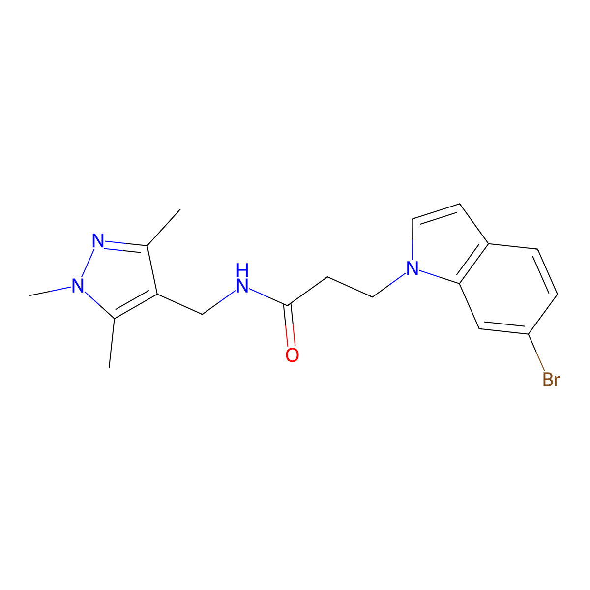 3-(6-bromo-1H-indol-1-yl)-N-[(1,3,5-trimethyl-1H-pyrazol-4-yl)methyl]propanamide molecular structure, CAS 1435991-41-5