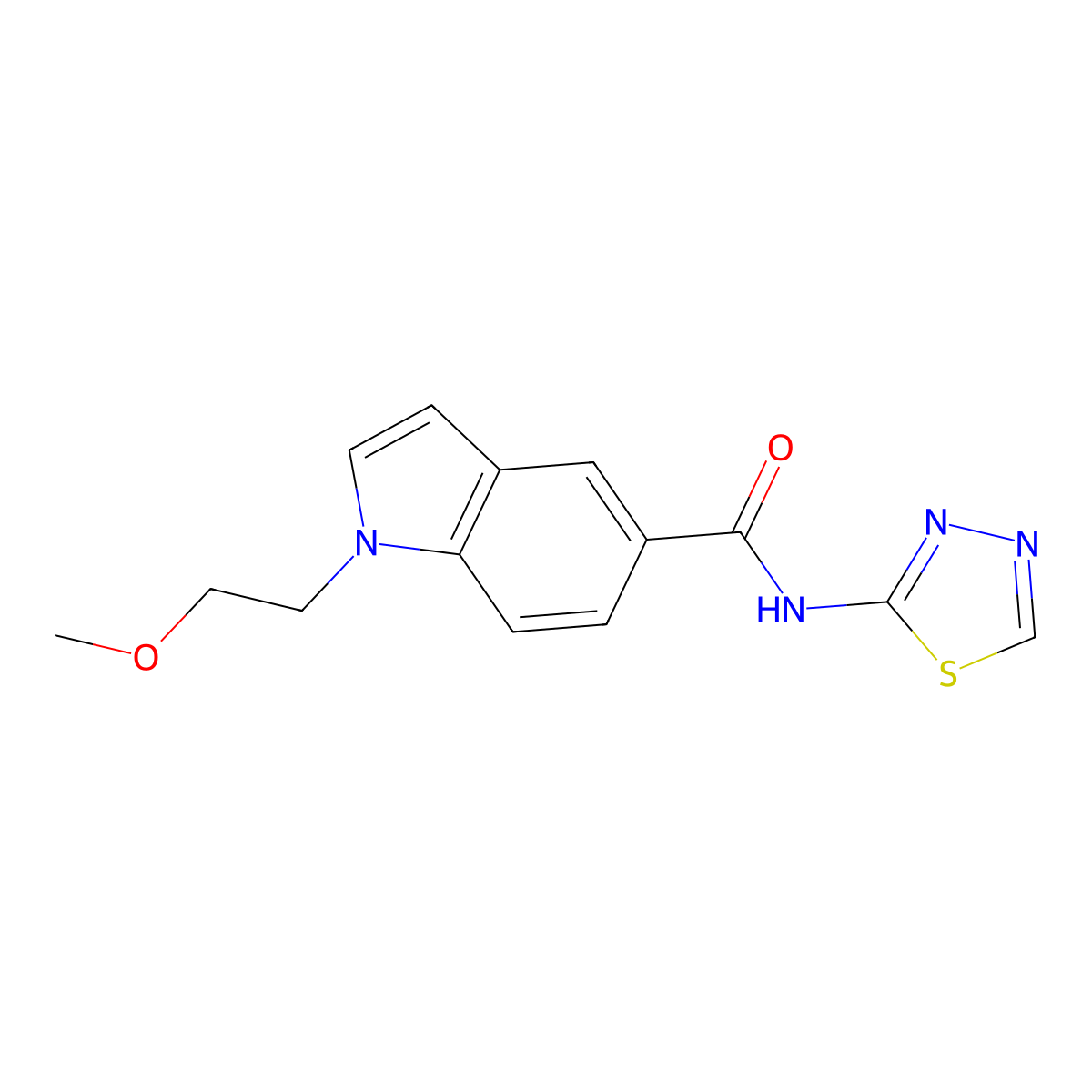 1-(2-methoxyethyl)-N-(1,3,4-thiadiazol-2-yl)-1H-indole-5-carboxamide molecular structure, CAS 1435991-55-1