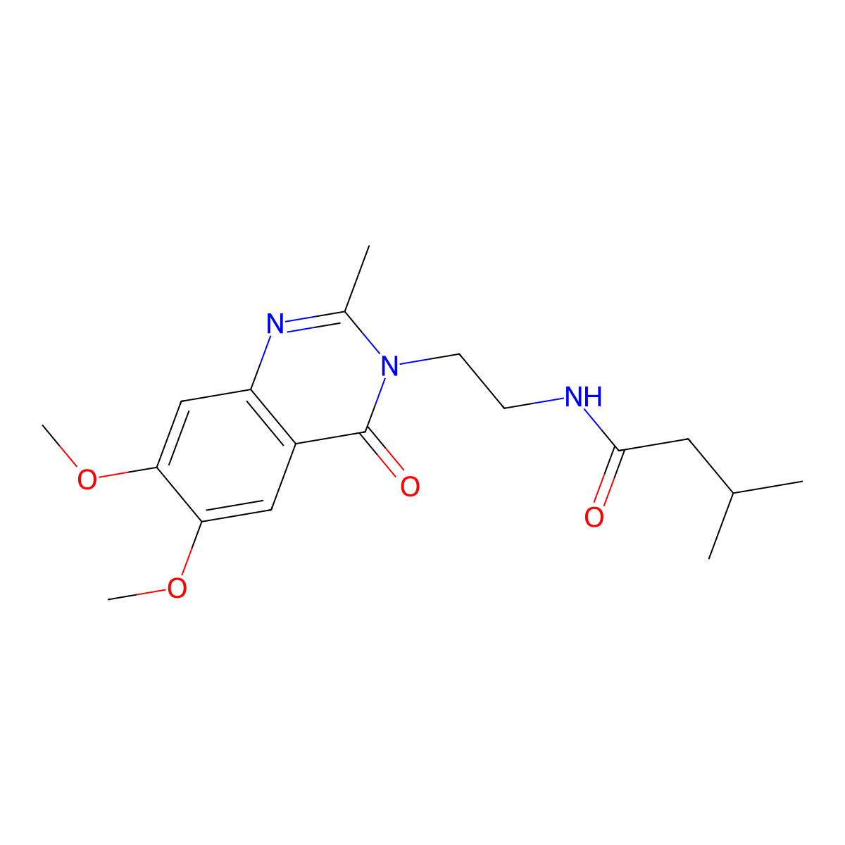 N-[2-(6,7-dimethoxy-2-methyl-4-oxoquinazolin-3(4H)-yl)ethyl]-3-methylbutanamide molecular structure, CAS 1435991-57-3