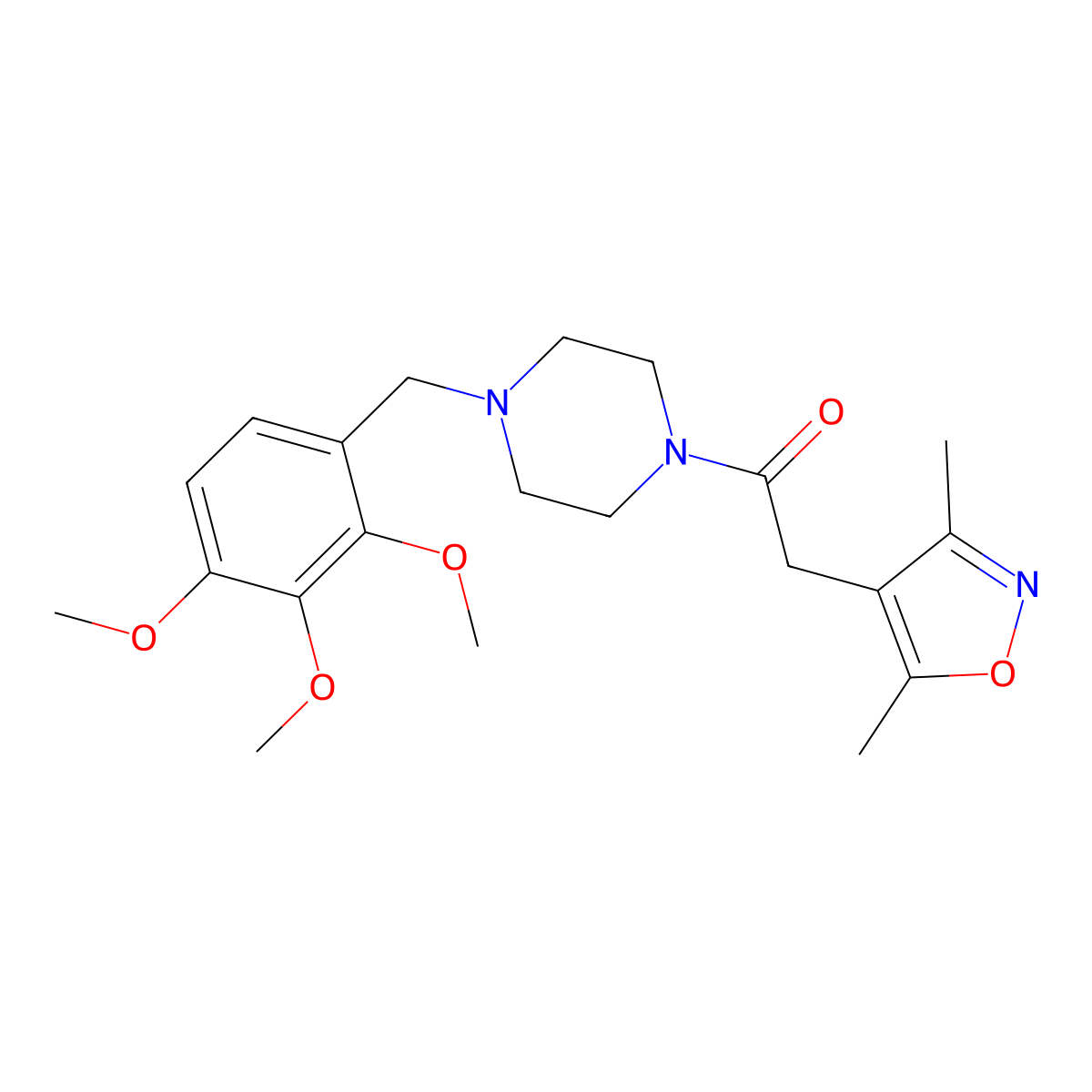 2-(3,5-Dimethyl-4-isoxazolyl)-1-[4-(2,3,4-trimethoxybenzyl)piperazino]-1-ethanone molecular structure, CAS 1435991-62-0