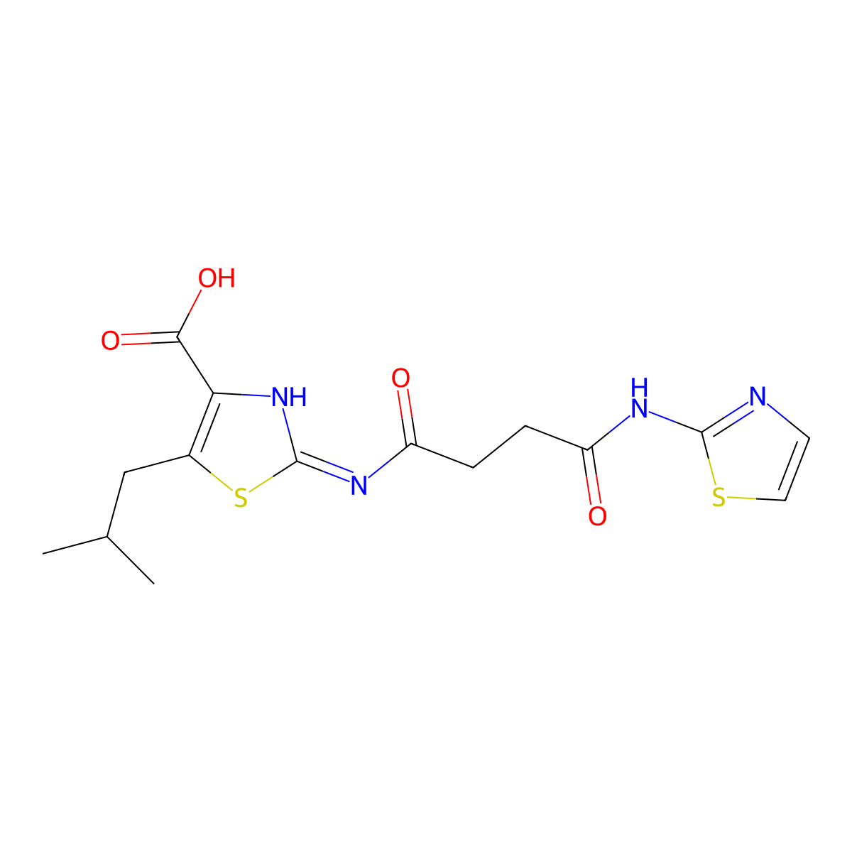 5-(2-Methylpropyl)-2-{[4-oxo-4-(1,3-thiazol-2-ylamino)butanoyl]amino}-1,3-thiazole-4-carboxylic acid molecular structure, CAS 1435991-76-6