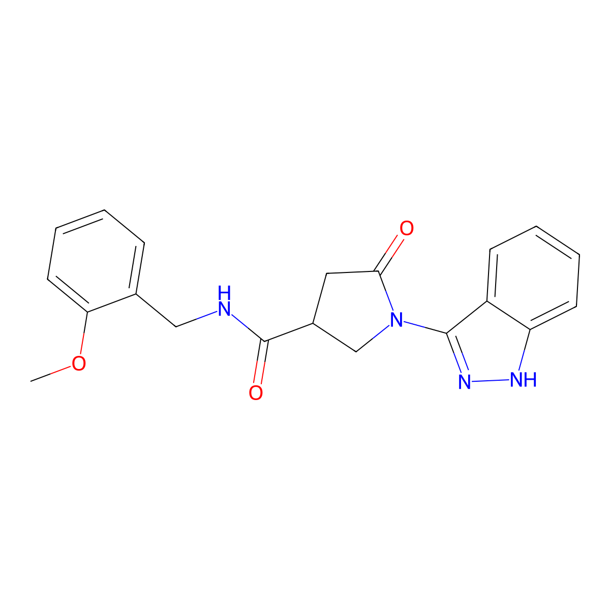 1-(1H-indazol-3-yl)-N-(2-methoxybenzyl)-5-oxo-3-pyrrolidinecarboxamide molecular structure, CAS 1435992-21-4