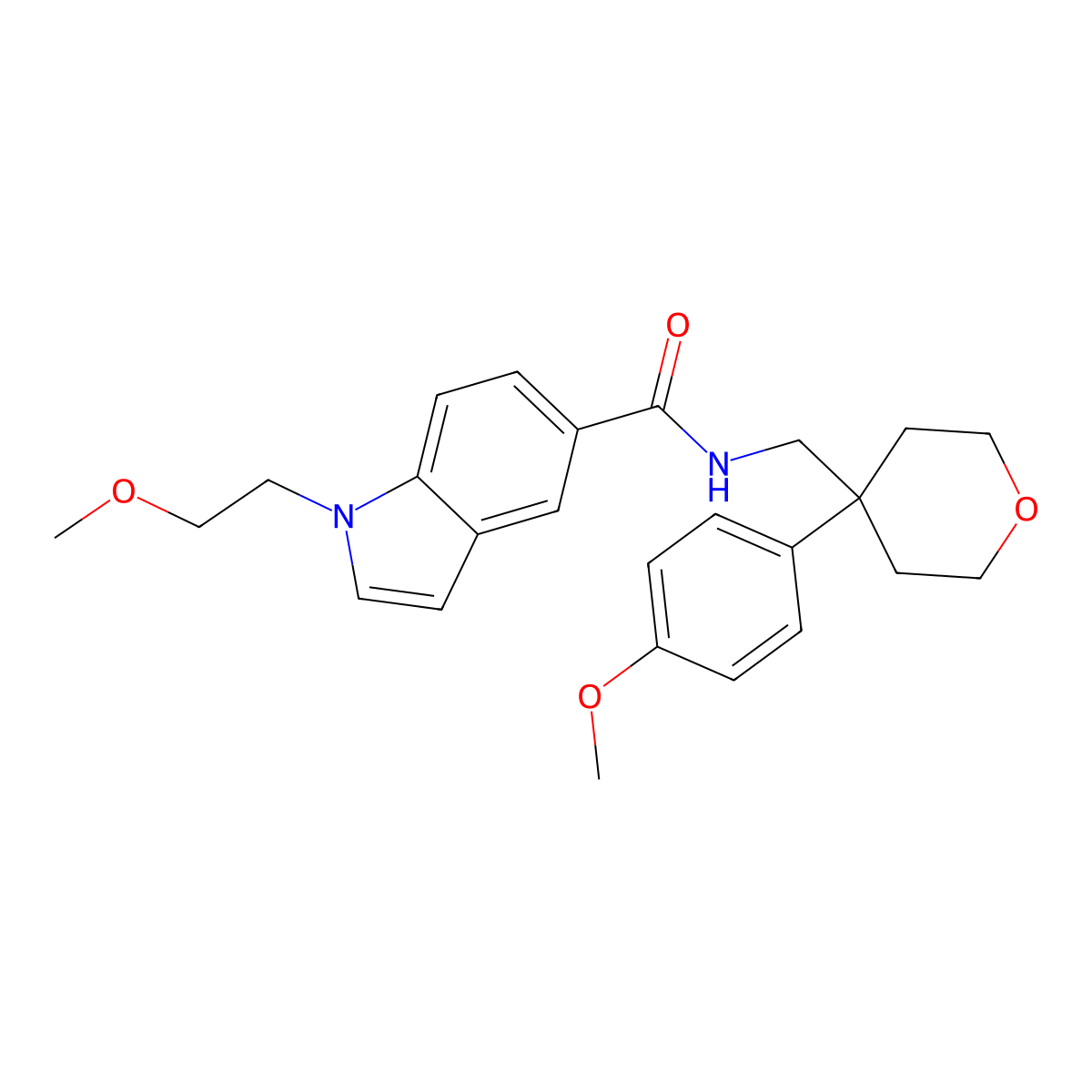 1-(2-methoxyethyl)-N-{[4-(4-methoxyphenyl)tetrahydro-2H-pyran-4-yl]methyl}-1H-indole-5-carboxamide molecular structure, CAS 1435992-62-3