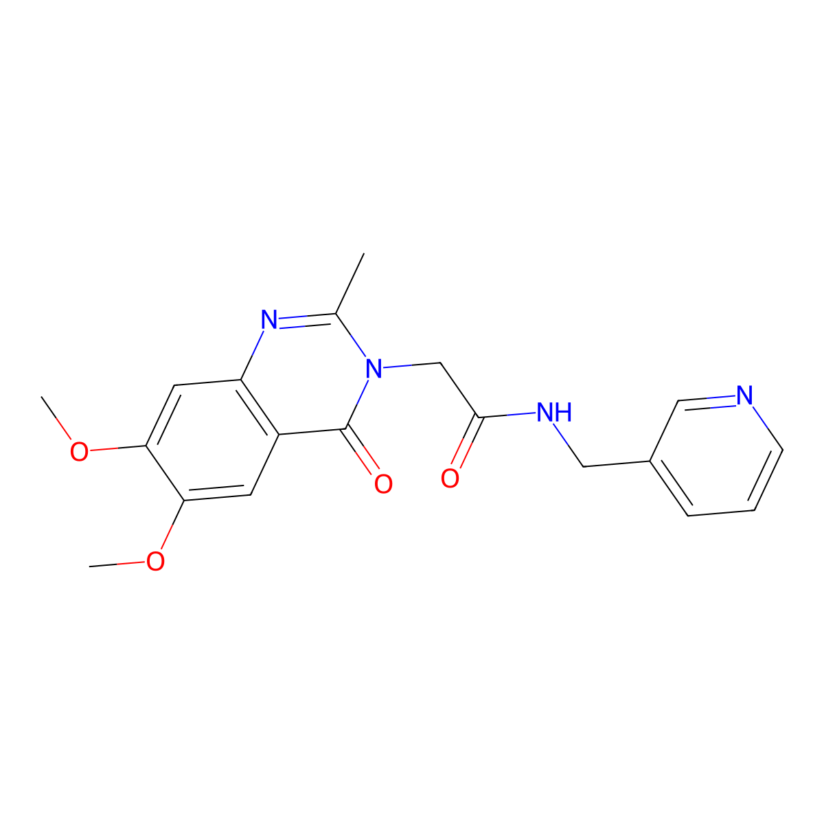 2-[6,7-dimethoxy-2-methyl-4-oxo-3(4H)-quinazolinyl]-N-(3-pyridylmethyl)acetamide molecular structure, CAS 1435992-67-8
