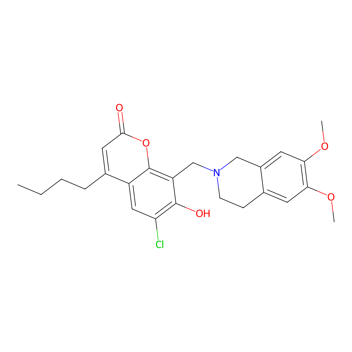 4-butyl-6-chloro-8-[(6,7-dimethoxy-3,4-dihydroisoquinolin-2(1H)-yl)methyl]-7-hydroxy-2H-chromen-2-one molecular structure, CAS 1435992-89-4