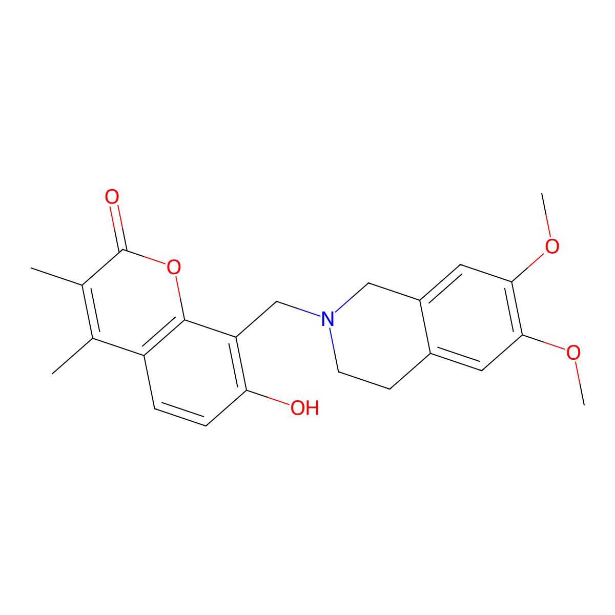8-[(6,7-dimethoxy-3,4-dihydroisoquinolin-2(1H)-yl)methyl]-7-hydroxy-3,4-dimethyl-2H-chromen-2-one molecular structure, CAS 1435993-23-9