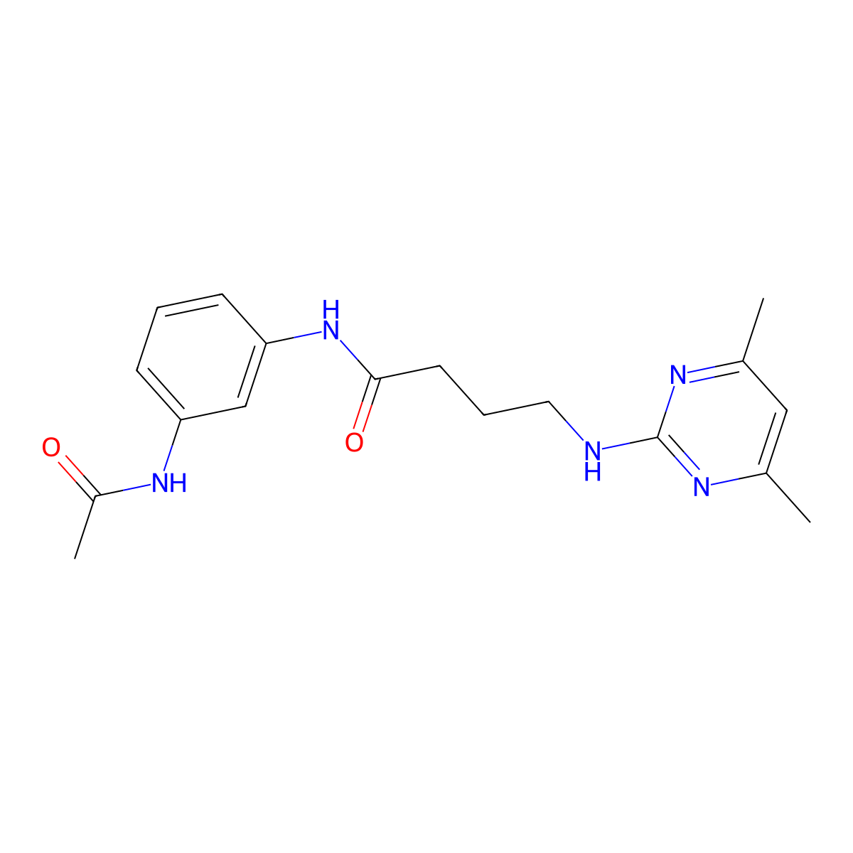 N-(3-acetamidophenyl)-4-((4,6-dimethylpyrimidin-2-yl)amino)butanamide molecular structure, CAS 1435993-40-0