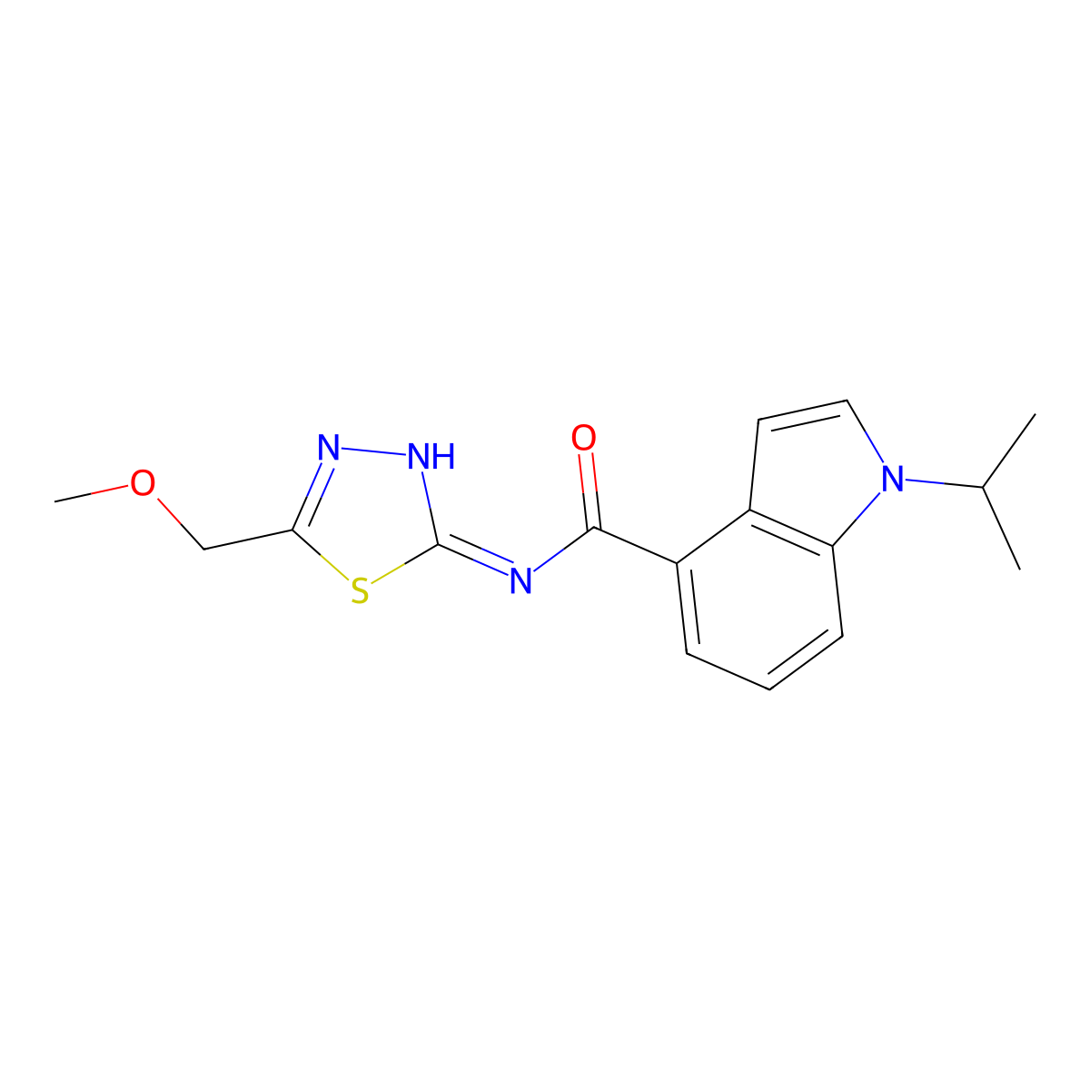 1-isopropyl-N-(5-(methoxymethyl)-1,3,4-thiadiazol-2-yl)-1H-indole-4-carboxamide molecular structure, CAS 1435993-53-5