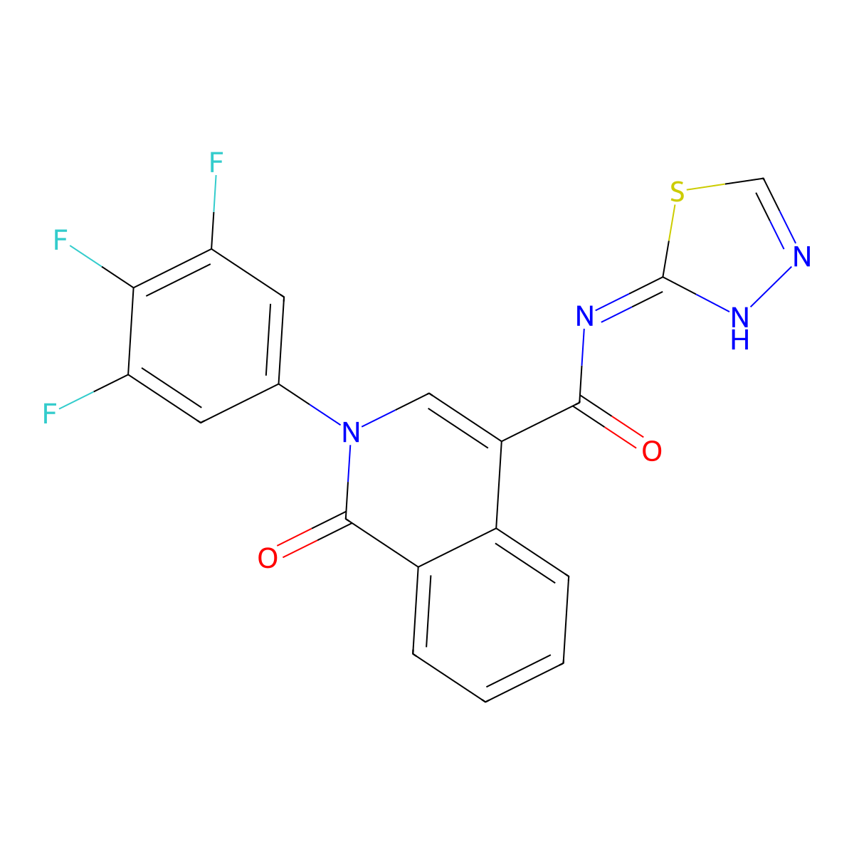 1-oxo-N-(1,3,4-thiadiazol-2-yl)-2-(3,4,5-trifluorophenyl)-1,2-dihydroisoquinoline-4-carboxamide molecular structure, CAS 1435993-54-6