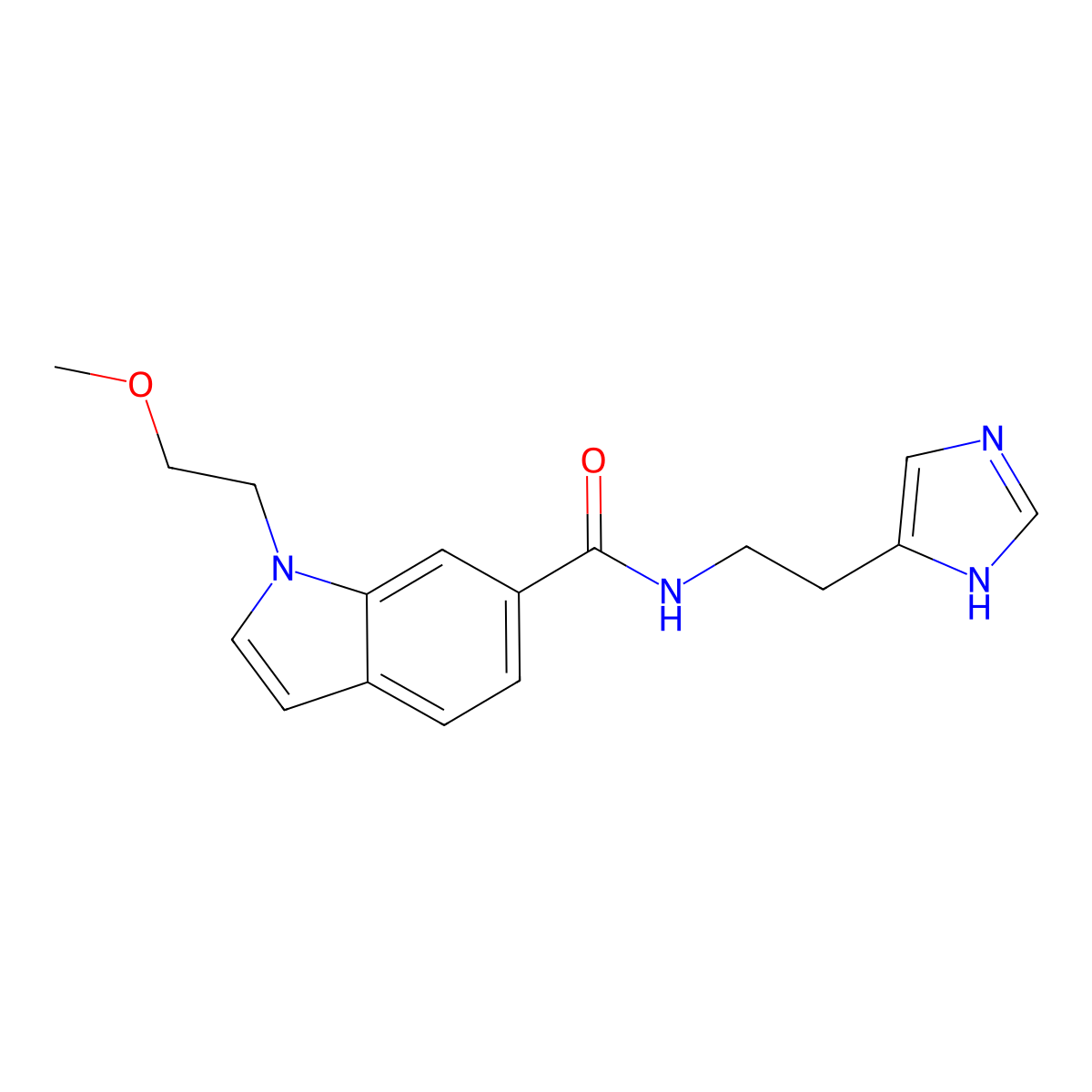 N-[2-(1H-imidazol-4-yl)ethyl]-1-(2-methoxyethyl)-1H-indole-6-carboxamide molecular structure, CAS 1435993-62-6