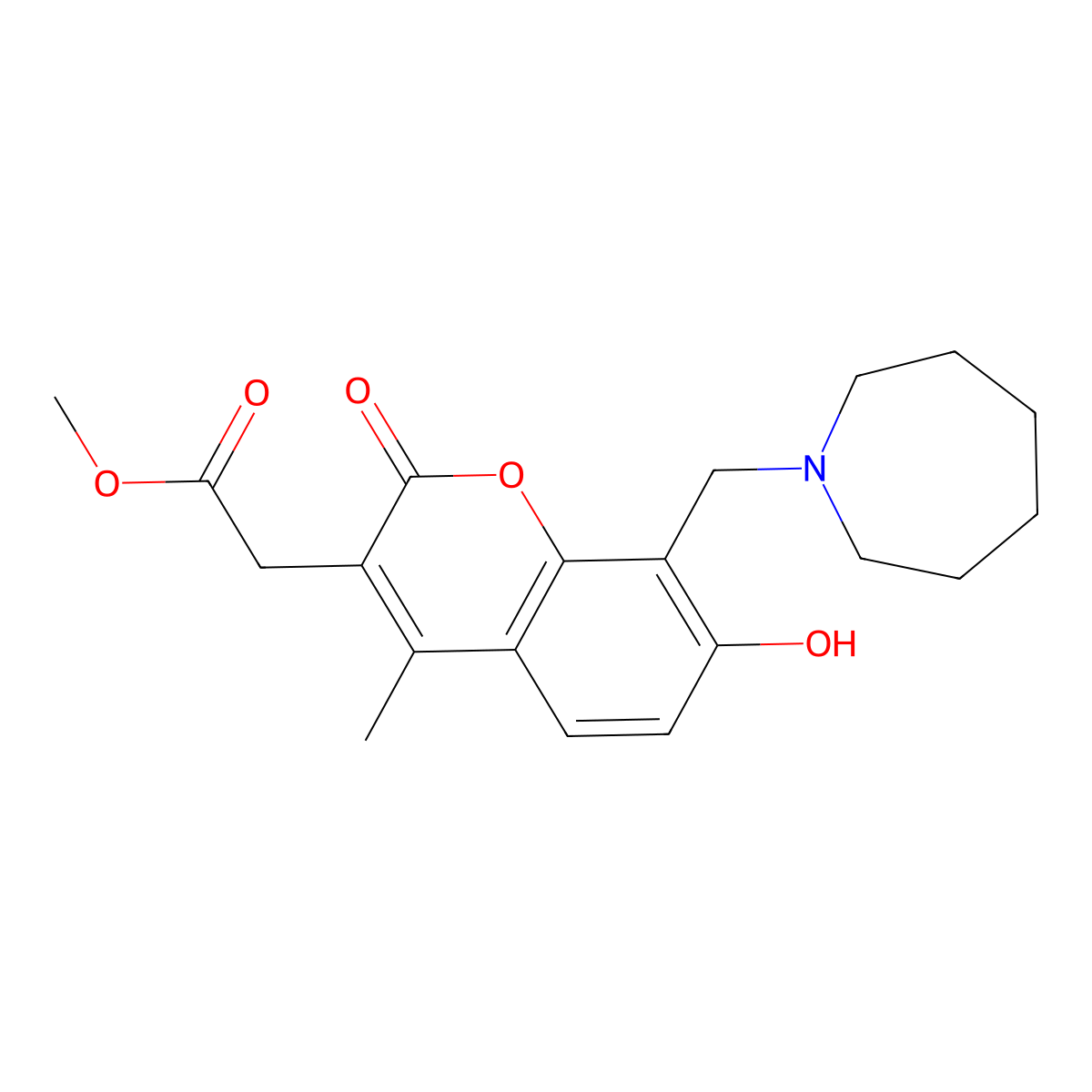 methyl [8-(azepan-1-ylmethyl)-7-hydroxy-4-methyl-2-oxo-2H-chromen-3-yl]acetate molecular structure, CAS 1435993-94-4