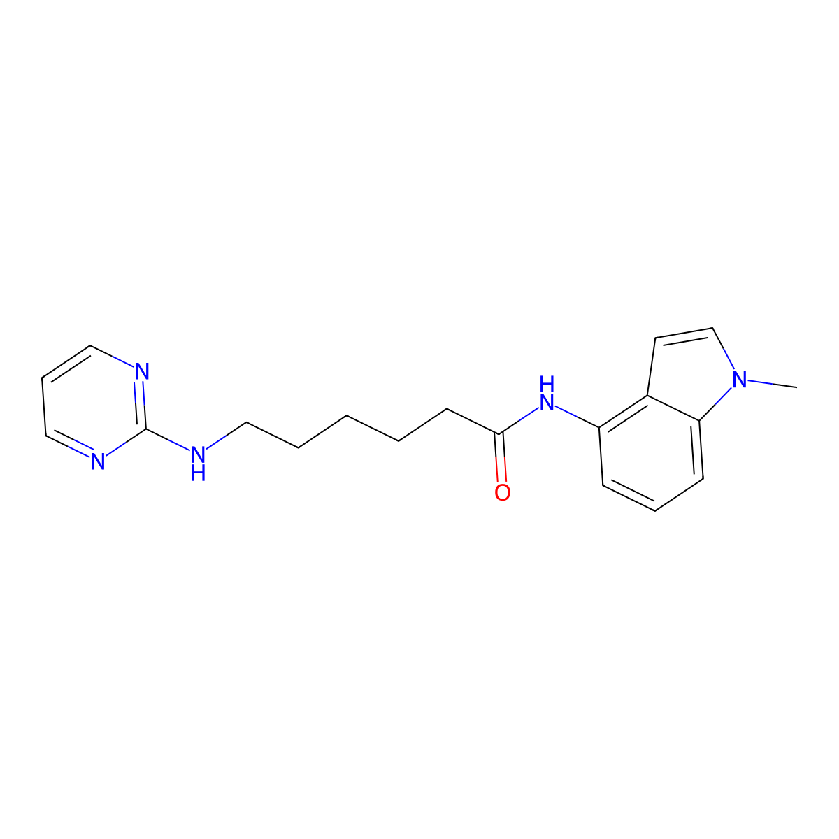 N-(1-methyl-1H-indol-4-yl)-6-(pyrimidin-2-ylamino)hexanamide molecular structure, CAS 1435994-08-3