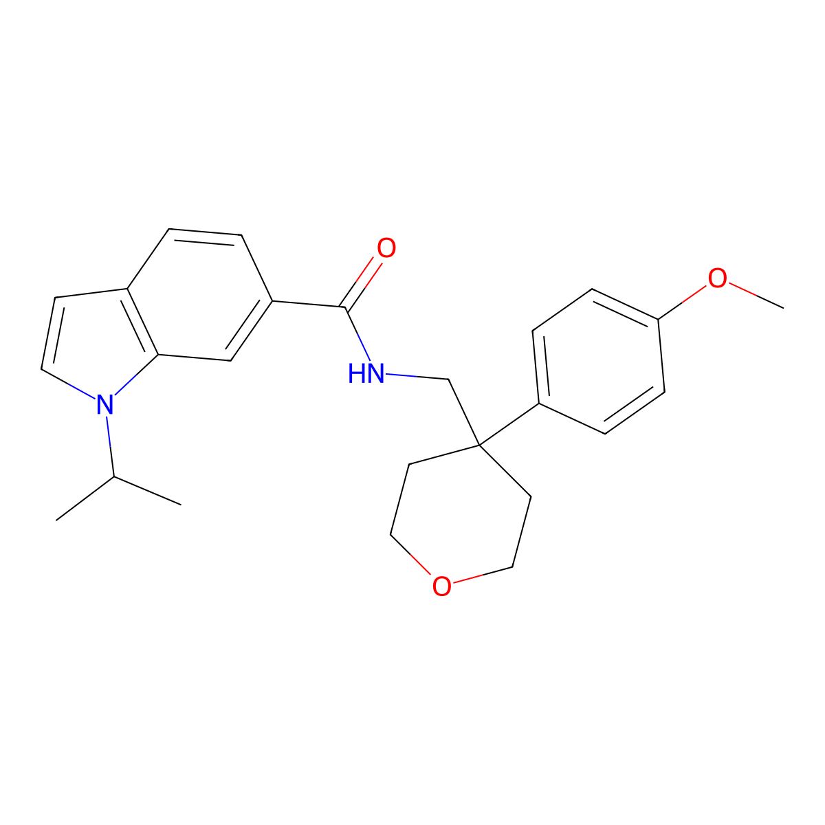 1-isopropyl-N-{[4-(4-methoxyphenyl)tetrahydro-2H-pyran-4-yl]methyl}-1H-indole-6-carboxamide molecular structure, CAS 1435994-54-9