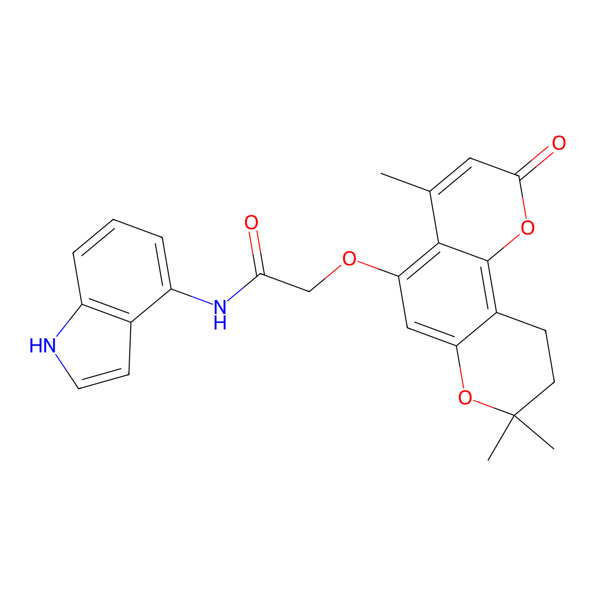 N-(1H-indol-4-yl)-2-[(4,8,8-trimethyl-2-oxo-9,10-dihydro-2H,8H-pyrano[2,3-f]chromen-5-yl)oxy]acetamide molecular structure, CAS 1435994-79-8