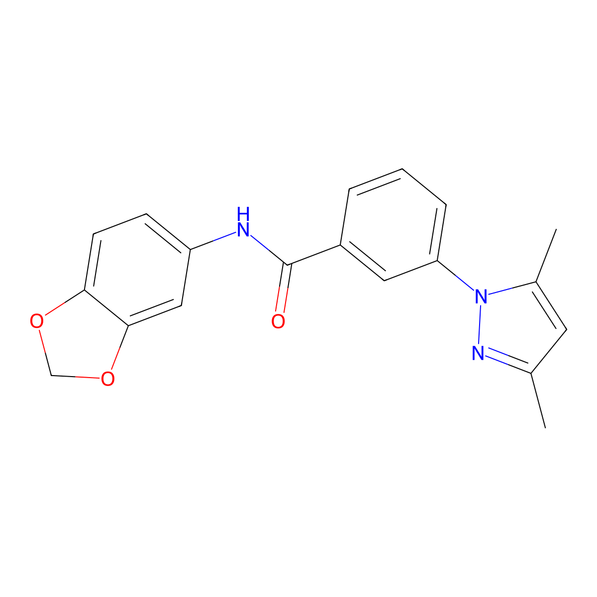 N-(1,3-benzodioxol-5-yl)-3-(3,5-dimethyl-1H-pyrazol-1-yl)benzamide molecular structure, CAS 1435994-98-1