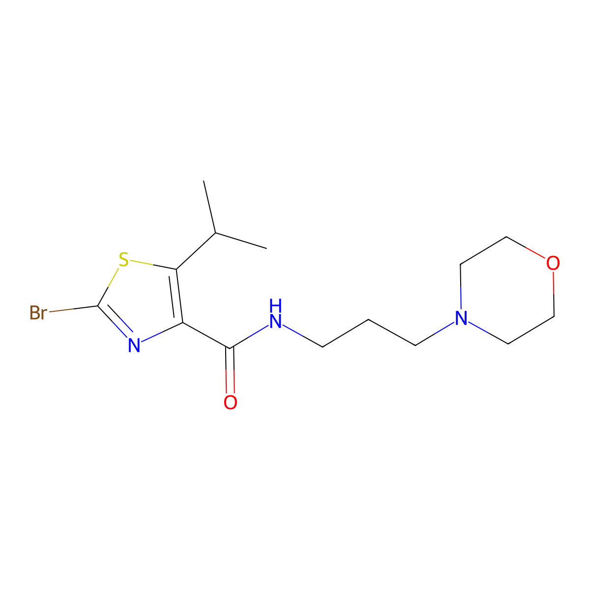 2-bromo-5-isopropyl-N-(3-morpholinopropyl)-1,3-thiazole-4-carboxamide molecular structure, CAS 1435995-14-4