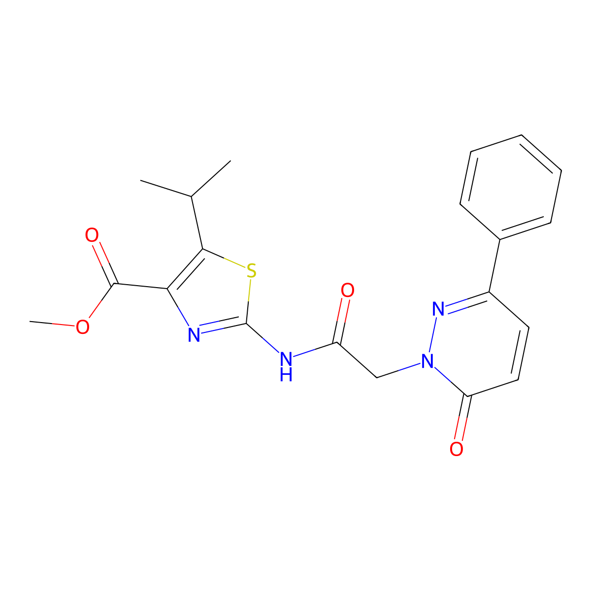 methyl 2-{[(6-oxo-3-phenylpyridazin-1(6H)-yl)acetyl]amino}-5-(propan-2-yl)-1,3-thiazole-4-carboxylate molecular structure, CAS 1435995-20-2
