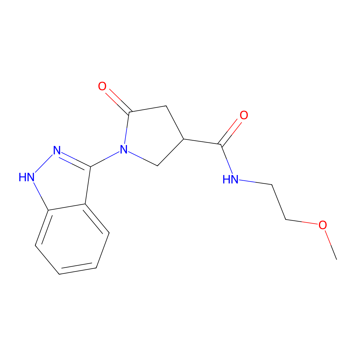 1-(1H-indazol-3-yl)-N-(2-methoxyethyl)-5-oxo-3-pyrrolidinecarboxamide molecular structure, CAS 1435995-22-4