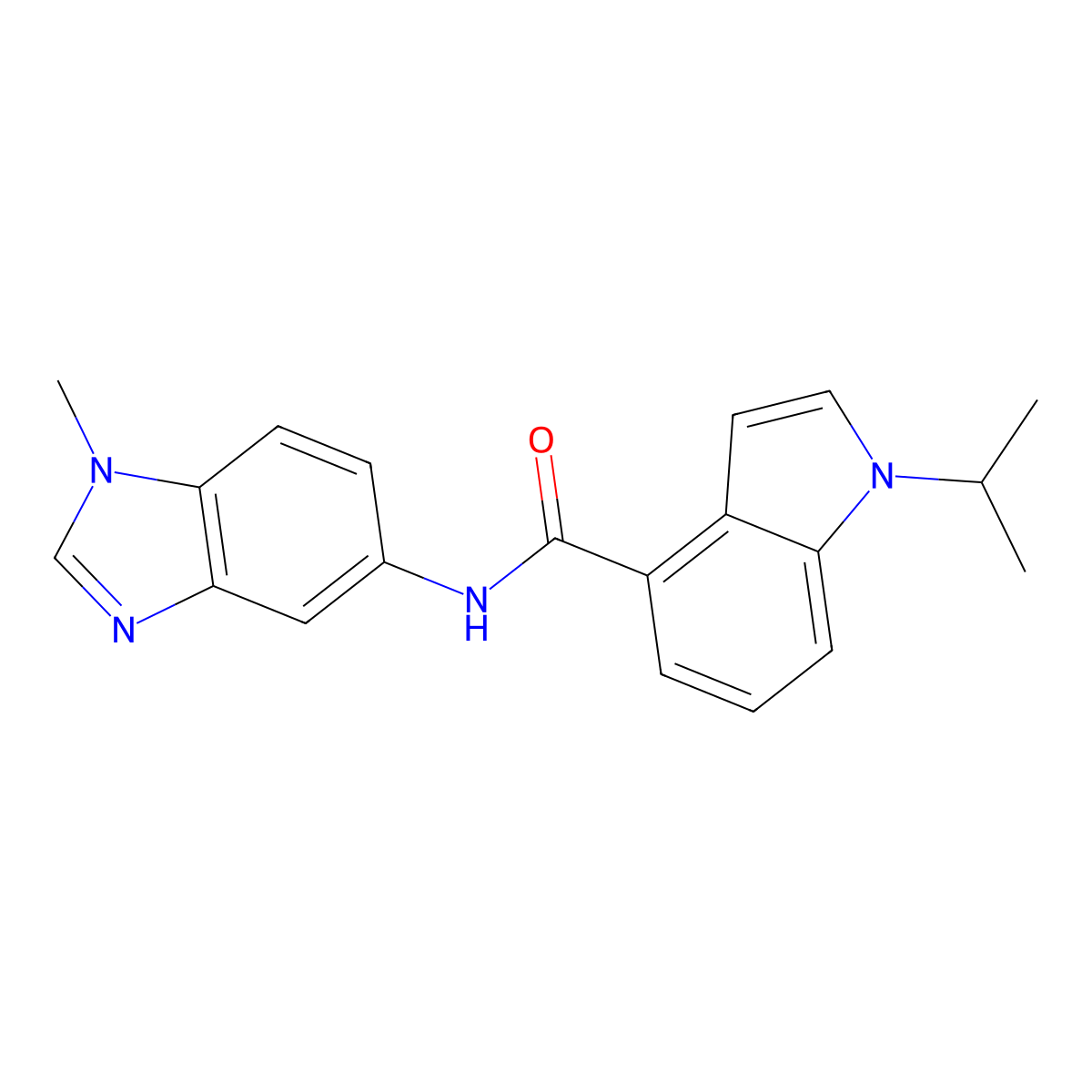 N-(1-methyl-1H-benzimidazol-5-yl)-1-(propan-2-yl)-1H-indole-4-carboxamide molecular structure, CAS 1435995-24-6