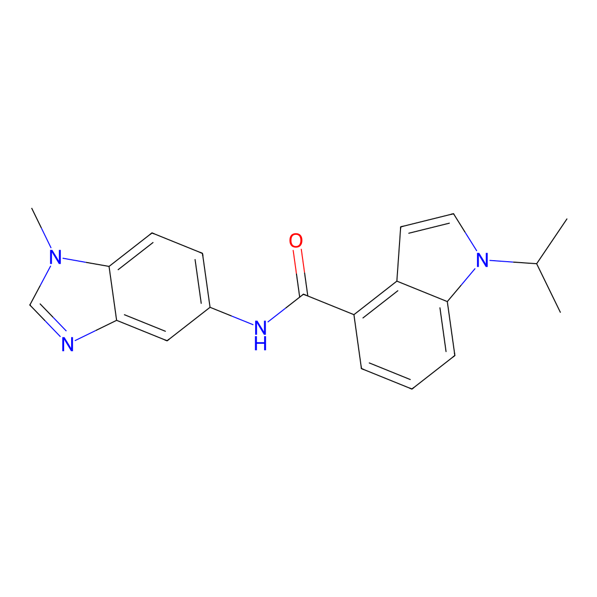 N-(1-methyl-1H-benzimidazol-5-yl)-1-(propan-2-yl)-1H-indole-4-carboxamide molecular structure, CAS 1435995-24-6