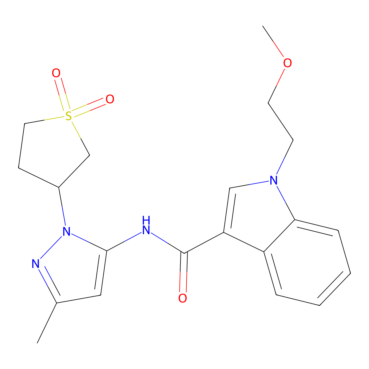 N-[1-(1,1-dioxidotetrahydrothiophen-3-yl)-3-methyl-1H-pyrazol-5-yl]-1-(2-methoxyethyl)-1H-indole-3-carboxamide molecular structure, CAS 1435995-26-8