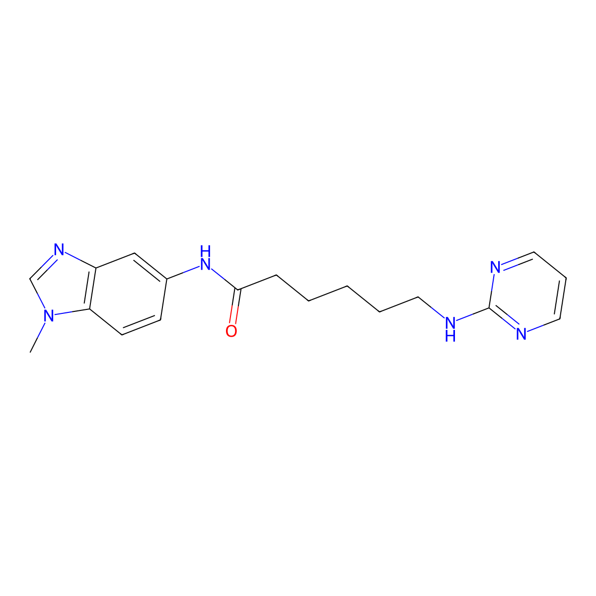 N-(1-methyl-1H-benzimidazol-5-yl)-6-(pyrimidin-2-ylamino)hexanamide molecular structure, CAS 1435995-27-9