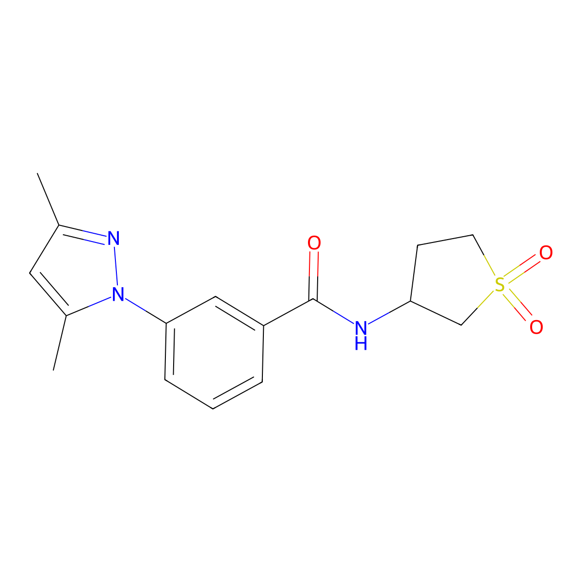 3-(3,5-dimethyl-1H-pyrazol-1-yl)-N-(1,1-dioxidotetrahydrothiophen-3-yl)benzamide molecular structure, CAS 1435995-40-6
