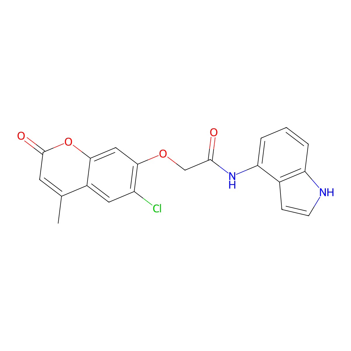 2-[(6-chloro-4-methyl-2-oxo-2H-chromen-7-yl)oxy]-N-(1H-indol-4-yl)acetamide molecular structure, CAS 1435995-62-2