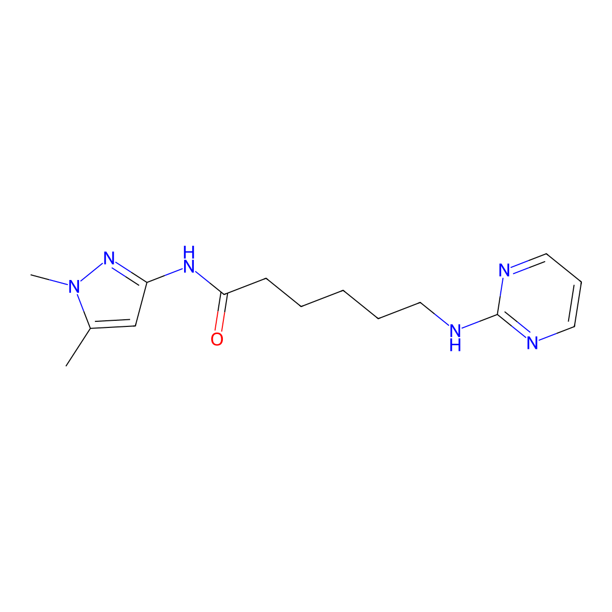 N-(1,5-dimethyl-1H-pyrazol-3-yl)-6-(pyrimidin-2-ylamino)hexanamide molecular structure, CAS 1435995-67-7